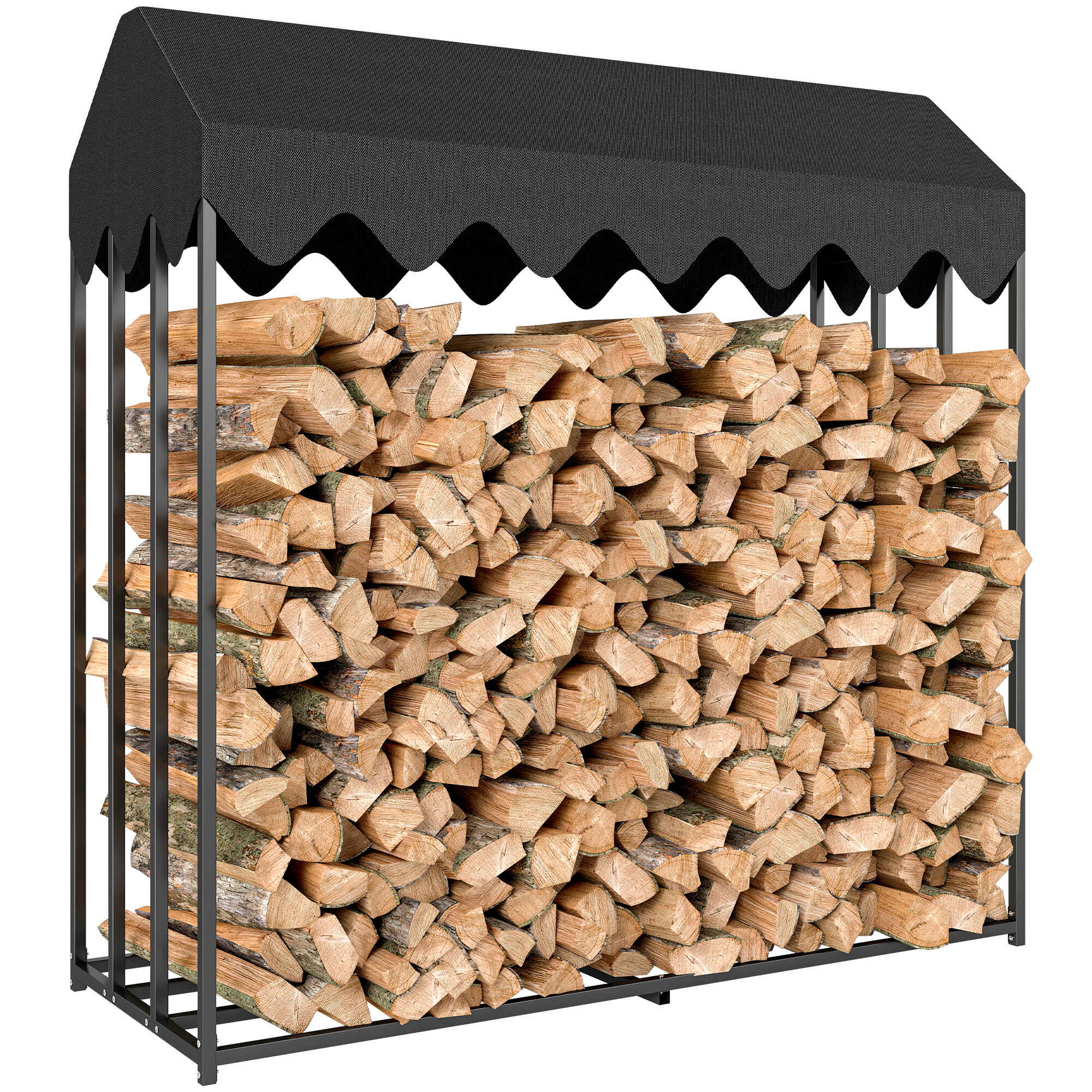 Estante de Leña Metálico, 186x70x185 cm, Leñero Exterior con Cubierta Impermeable 600D , Marco de Acero, Soporte para Leña de Chimenea, Carga 300 kg, para Jardín, Terraza