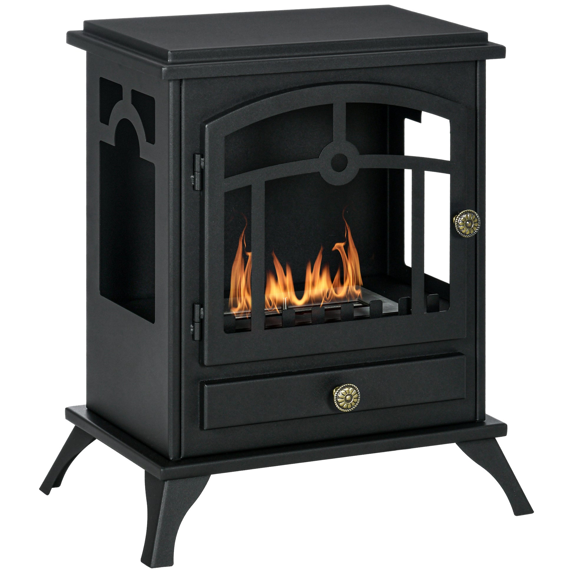 Estufa de Bioetanol de Pie con Tanque de 0,9 L Apagallamas de Acero Inoxidable Tiempo de Combustión 3H 45x28x54 cm Negro