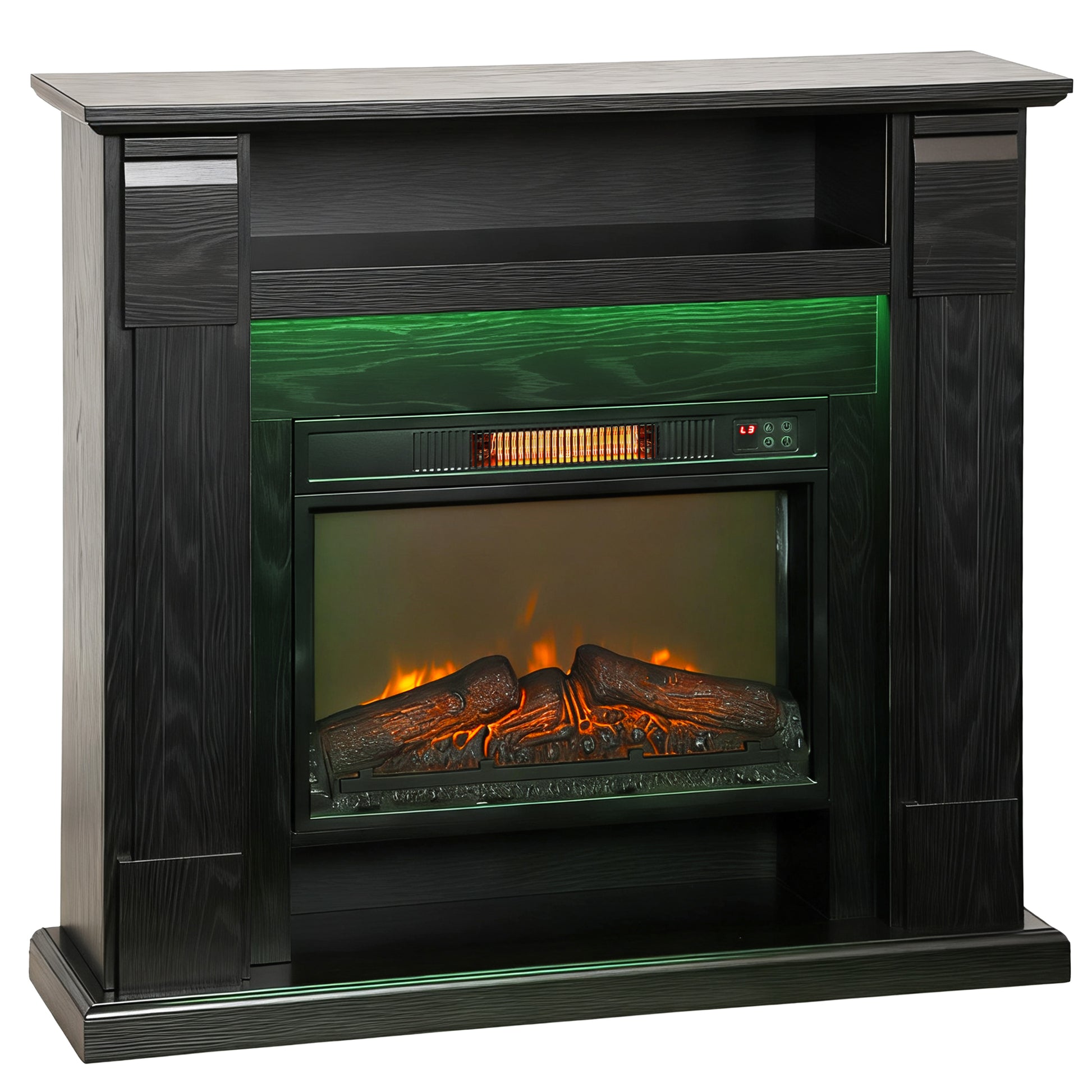 Chimenea Eléctrica 1800W Regulable con Llama 3D Repisa Temporizador y Mando a Distancia 105x27x97 cm Negro
