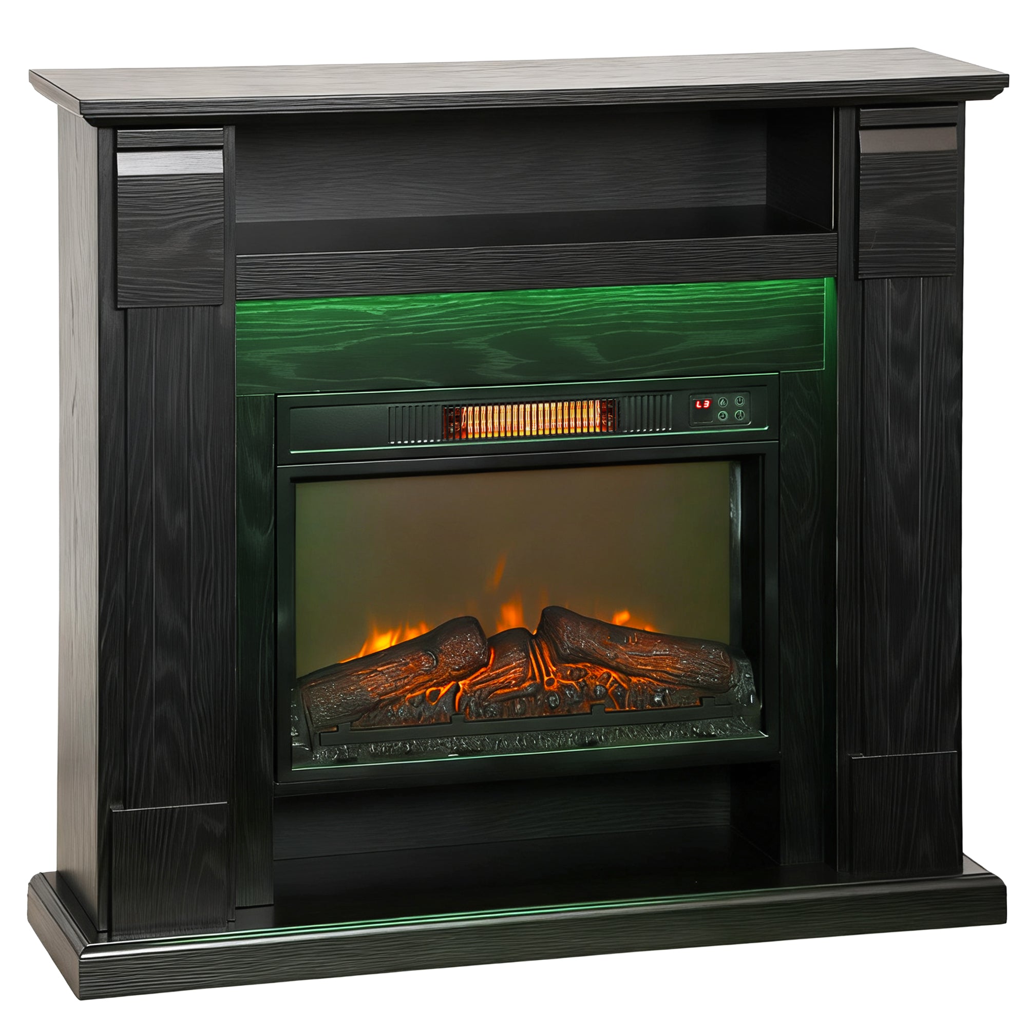 Chimenea Eléctrica 1800W Regulable con Llama 3D Repisa Temporizador y Mando a Distancia 105x27x97 cm Negro
