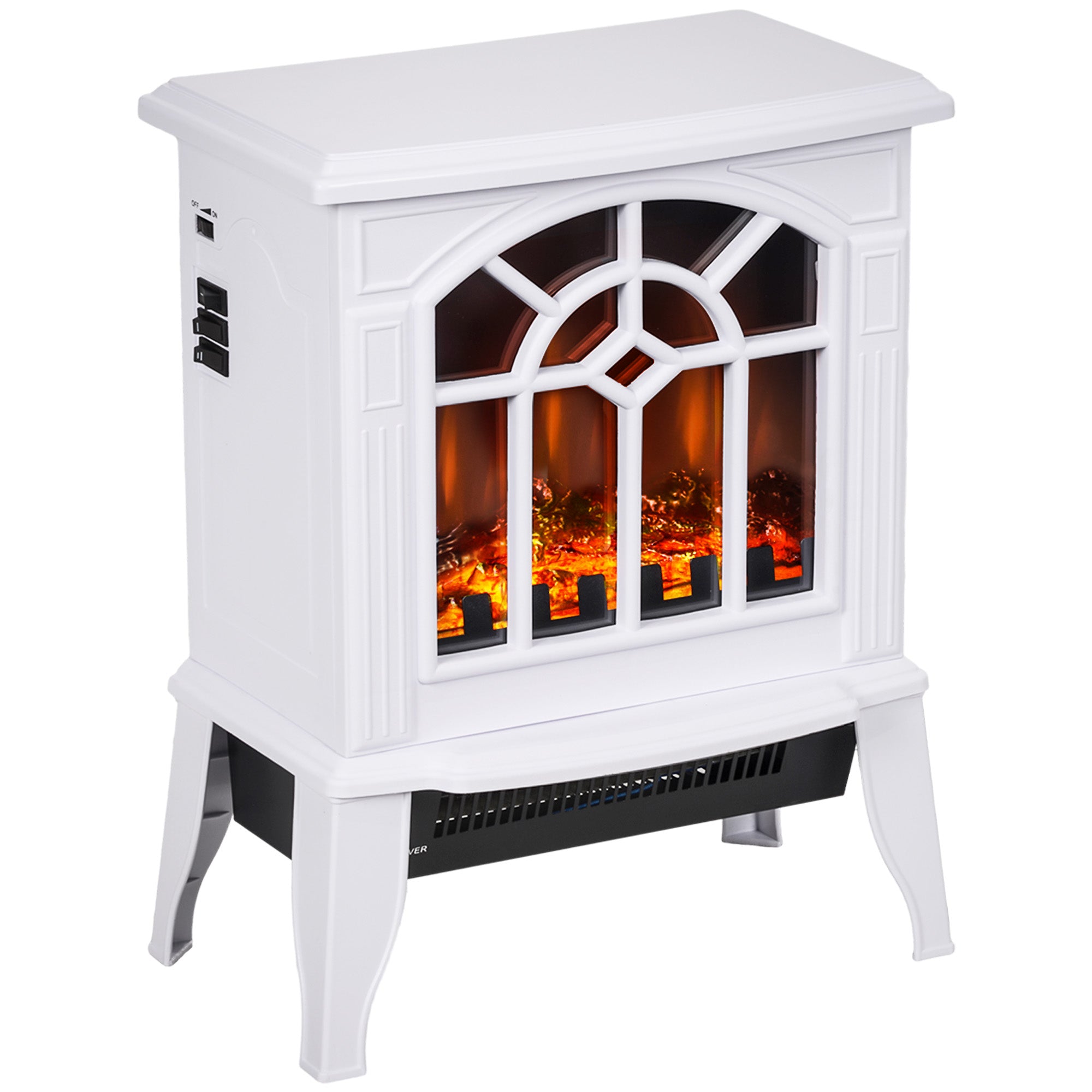 Chimenea Decorativa 1000 W/2000 W con Temperatura Ajustable LED Llamas para 15-20 ㎡ 36,5x24x46 cm Blanco