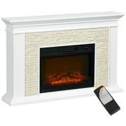 Chimenea Eléctrica con Calefacción 1800W Efecto de Llama con Control Remoto Temporizador 120x24x80 cm Blanco