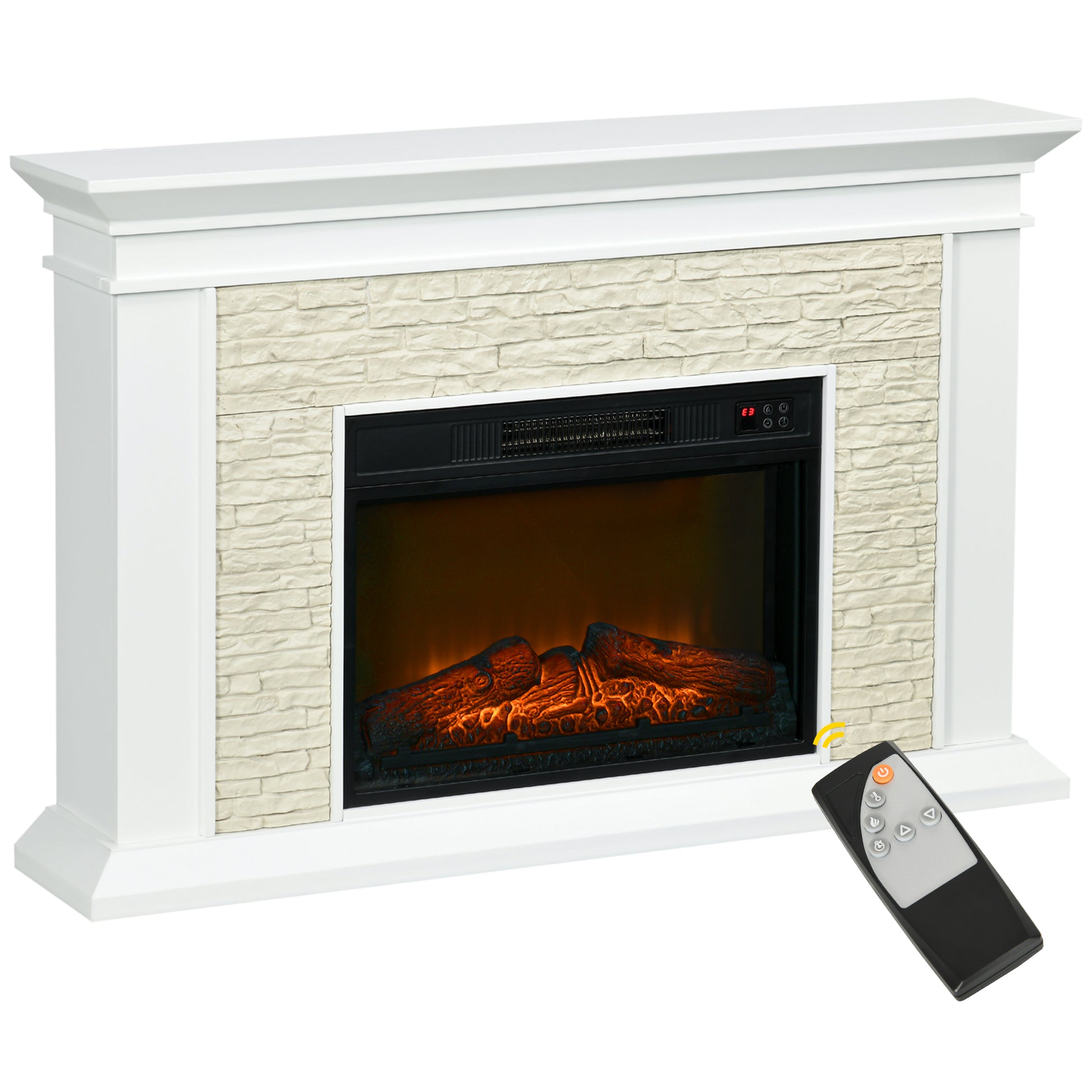 Chimenea Eléctrica con Calefacción 1800W Efecto de Llama con Control Remoto Temporizador 120x24x80 cm Blanco