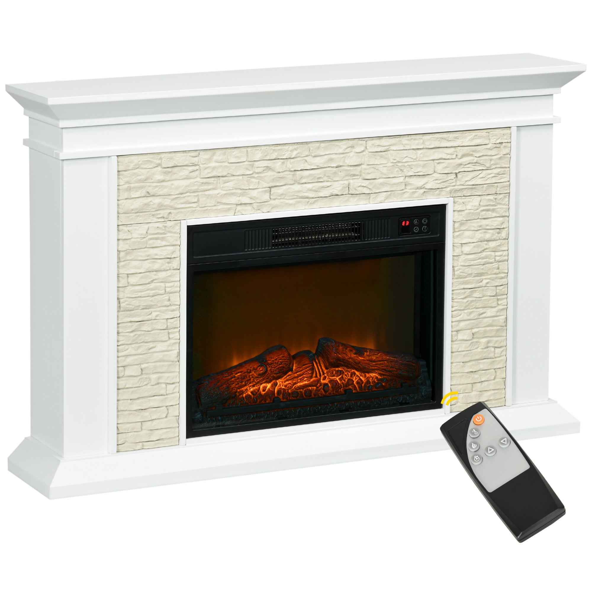 Chimenea Eléctrica con Calefacción 1800W Efecto de Llama con Control Remoto Temporizador 120x24x80 cm Blanco