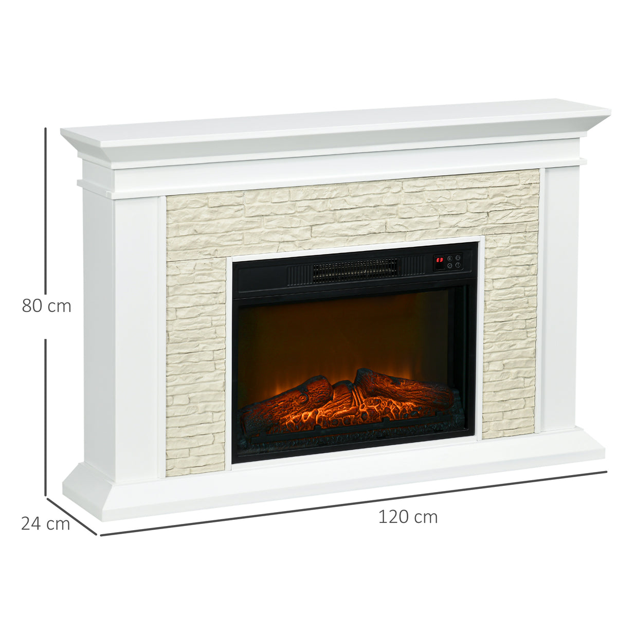 Chimenea Eléctrica con Calefacción 1800W Efecto de Llama con Control Remoto Temporizador 120x24x80 cm Blanco