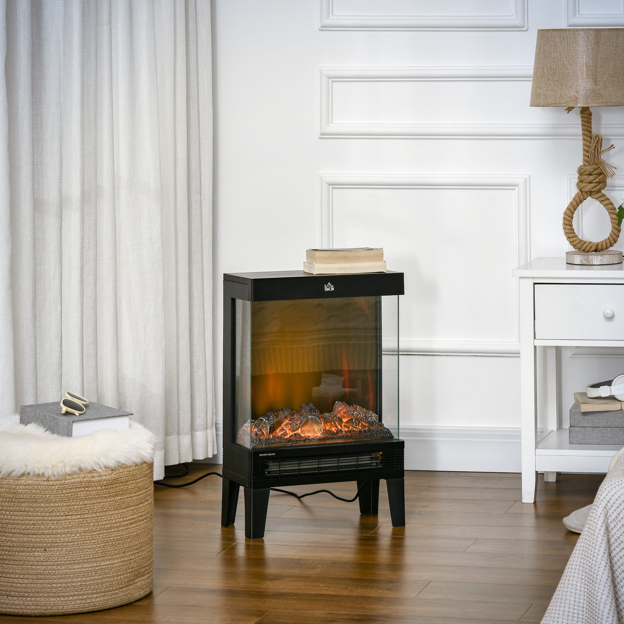 Chimenea Eléctrica 1000W/2000W Calentador de Chimenea con Llama LED Ajustable hasta 15-20 m² 40,5x20x62 cm Negro