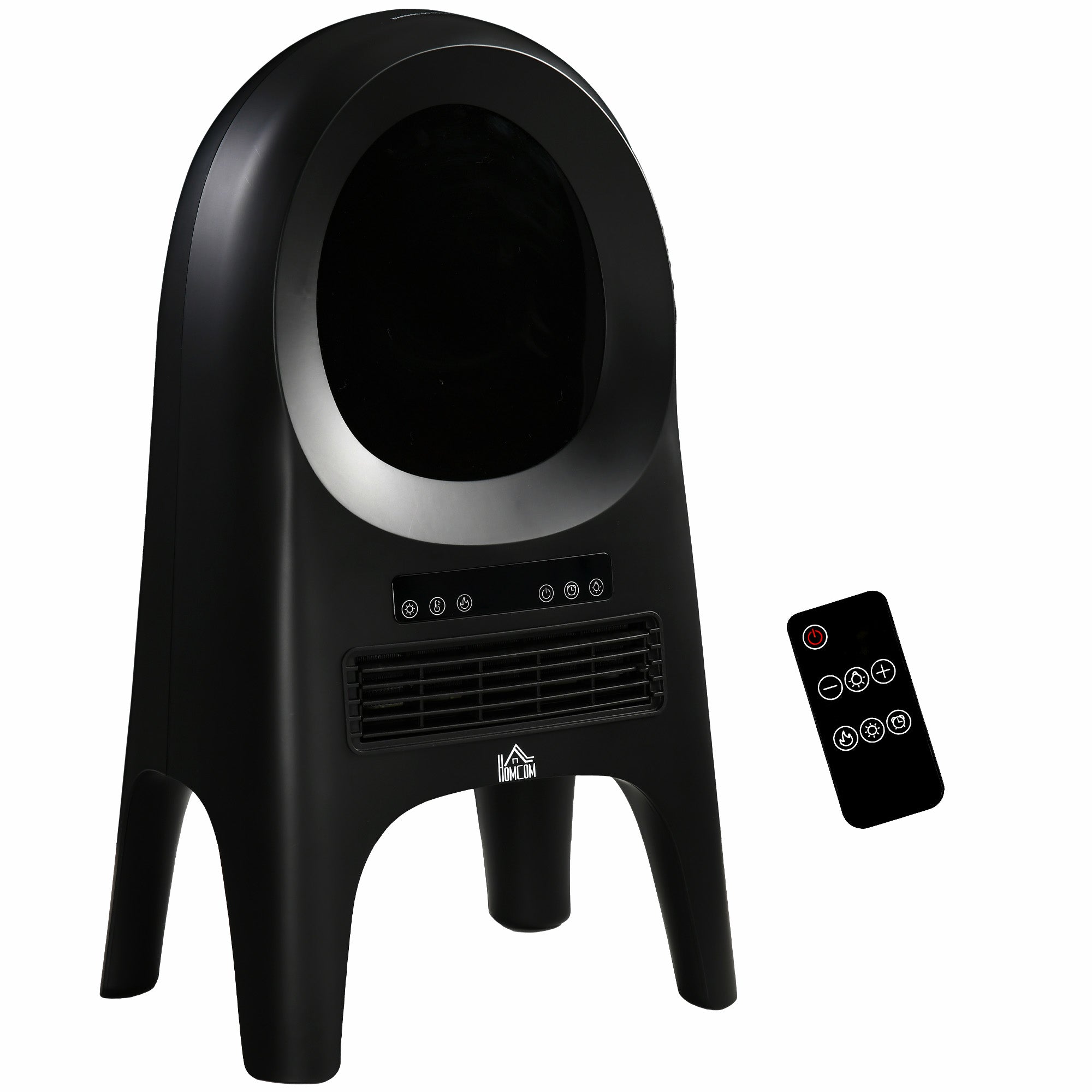 Calefacción Eléctrica, 3 Modos, 10-49° C, con Control Remoto, Llamas LED, Independiente, Negro, 33,7x25,5x60,4 cm