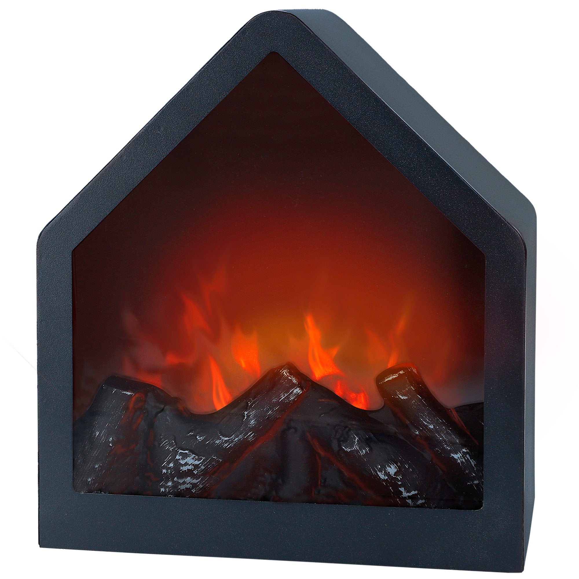 Chimenea Eléctrica LED Minimalista Pentagonal, 20x14x23 Cm, Negro