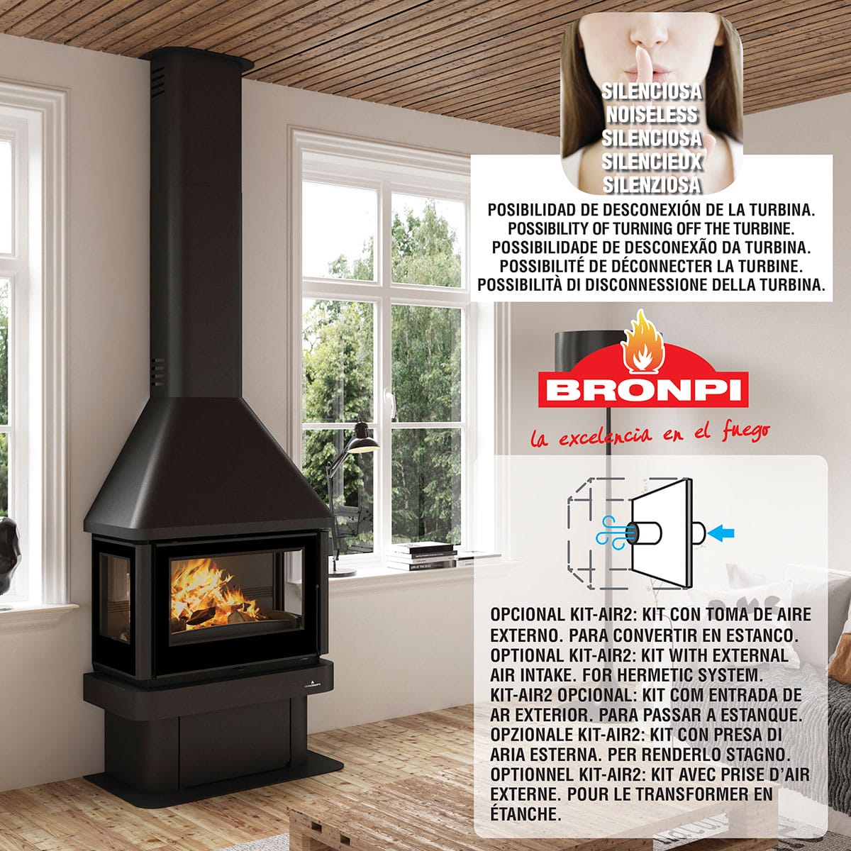 Estufa de Leña Chimenea Lisboa-3C (Bronpi)